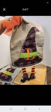 lot of 2 Halloween fall witch with legs garden flags letter L